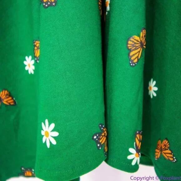 Unique Vintage X GB Butterfly And Daisy Flowers Green Dress, size L - Picture 16 of 16
